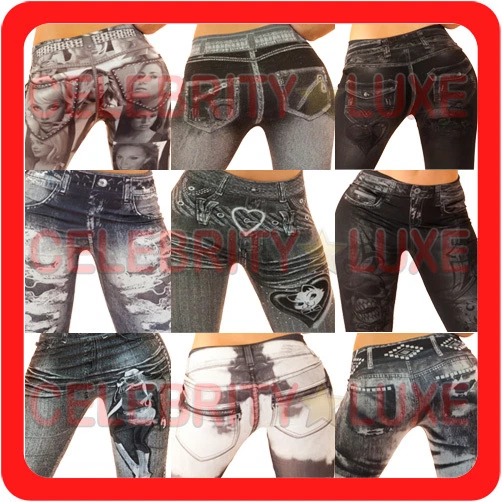 New Ladies Leggings Ripped Skinny Leg Jeggings Tattoo Pattern - Imagem 1 de 1