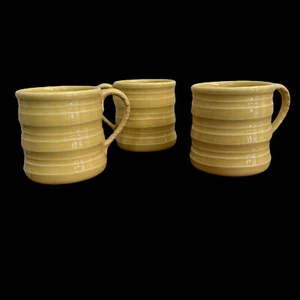 Starbucks 3er Set Bamboo Yellow Ribbed 2005 Coffee Mug Speckled Handle Mustard - Bild 1 von 11
