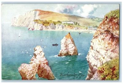 Escena de barco c1910 Bahía de agua dulce Isla de Wight Inglaterra Oilette Tuck arte postal Foto 1 de 2