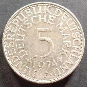 Germany, Silver 5 Deutsche Mark, 1974F, lustrous
