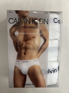 Calvin Klein New Men White Cotton Stretch 3 Pack Hip Briefs Underwear Size XL - Picture 1 of 2