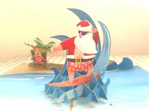 NEW 3D Pop Up Greeting Card Christmas Card (Santa Surfing) - Picture 1 of 4
