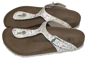 Birkenstock Womens Size 8 Gizeh Vegan Birko-Flor Watercolor Flower White Sandal - Picture 1 of 8