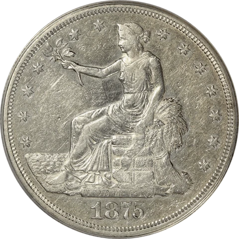 1875-CC US Trade Silver Dollar $1, ANACS EF-40 - Details, Scratched - Cleaned Cover