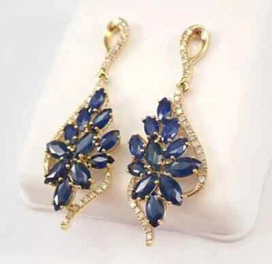 2.50 Ct Lab-Created Sapphire Cluster Dangle Drop Earrings 14k Yellow Gold Plated - Picture 1 of 5
