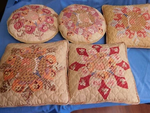 5 Vintage HANDMADE Patchwork Quilt Throw Pillows VICTORIAN SHABBY COTTAGE - Picture 1 of 9
