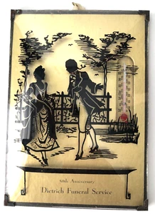 VTG Revere Painted Curved Glass Picture-Man and Women-Thermometer 5x7 - Picture 1 of 5