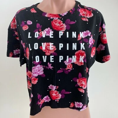 Victoria's Secret PINK Short Sleeve Sleep Crop Top Shirt  Black  Size S  NWT - Image 1 of 4