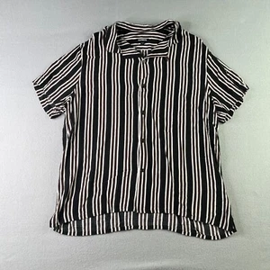 Express Shirt Large Black Ivory Red Striped Button Up Short Sleeve Mens - Picture 1 of 12