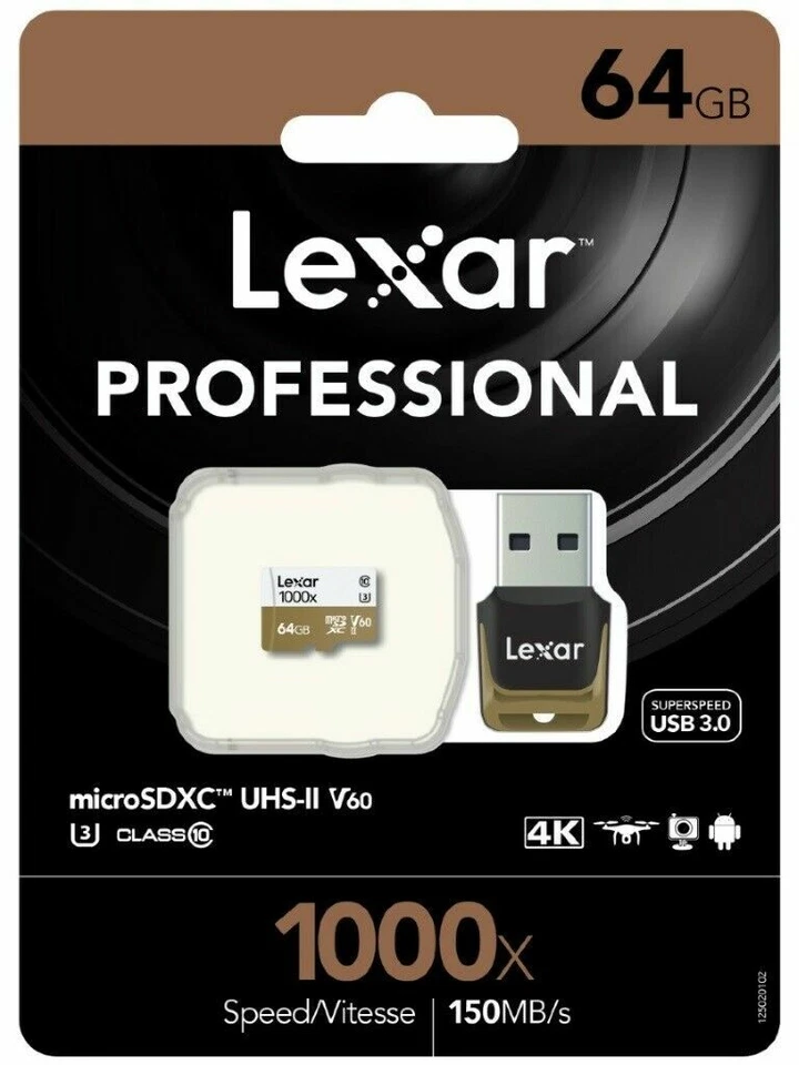Lexar 64GB 64G 1000x 150MB/s Micro SD SDHC C10 UHS-I USB3.0 Card Reader GoPro 4K - Image 1 of 1