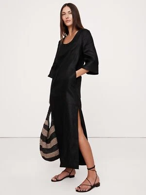 Maxi Vestido BANANA REPUBLIC Lino Cuello Redondo Nuevo con Etiquetas - Grande Negro #743560 Foto 1 de 4