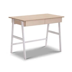NNEDSZ Metal Desk with Drawer - White with Oak Top - Picture 1 of 7