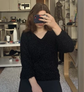 Schwarzer Hallhuber Glitzer Pullover V Ausschnitt - Bild 1 von 4