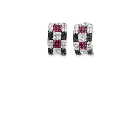 Natural White Black Diamond & Ruby 18kW gold Checkerboard design earrings NEW - Image 1 of 4