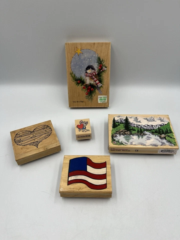 Estampilla de goma montada en madera escena de lago majestuosa y MÁS, JUEGO DE SELLOS Foto 1 de 4