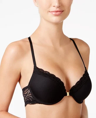 NEW! $68 NATORI 735023 FEATHERS EMBROIDERED UNDERWIRE T-BACK BRA BLACK SZ 32D - Image 1 of 2