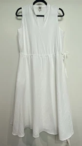 Anne Klein Kleid Damen Gr. 12 weiß ärmellos V-Ausschnitt A-Linie Taille binden gefüttert GUC - Bild 1 von 14