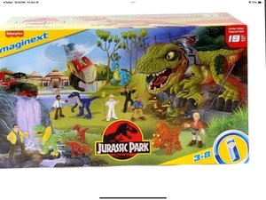 Jurasic Park Imaginext Dino Recon -19 Piece Play Set- Dino Figures- T Rex -Jeep - Picture 1 of 8