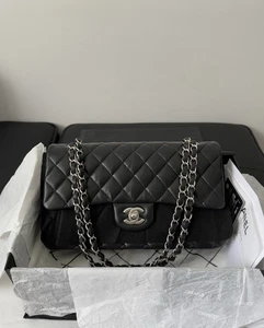 Chanel Classic Medium Flap Bag – Black Lambskin with Silver-Tone Hardware – - Picture 1 of 9