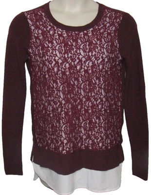 Suéter en capas de encaje rojo borgoña para mujer M Academia romántico Simply Vera Wang Foto 1 de 4