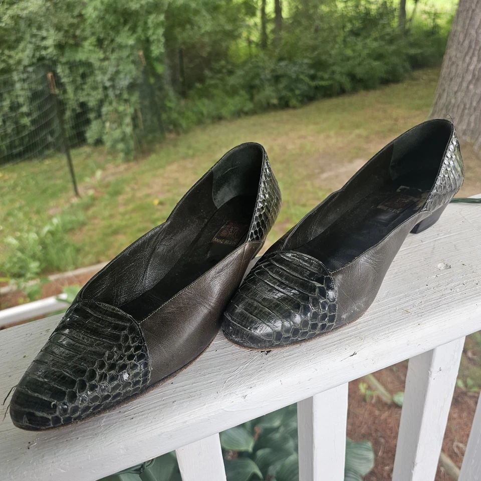 Anne Klein женщин 10 М кожаные туфли без шнурков зеленый аллигатор кожи винтажный Италии  - Изображение 1 из 4