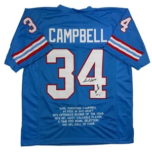 Autographed/Signed EARL CAMPBELL HOF 91 Houston Blue Stat Jersey JSA COA Auto - Picture 1 of 4