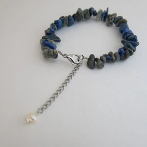 Pulsera 18-21 cm lapislázuli azul / gris piedra preciosa astilla hecha a mano - Imagen 1 de 9