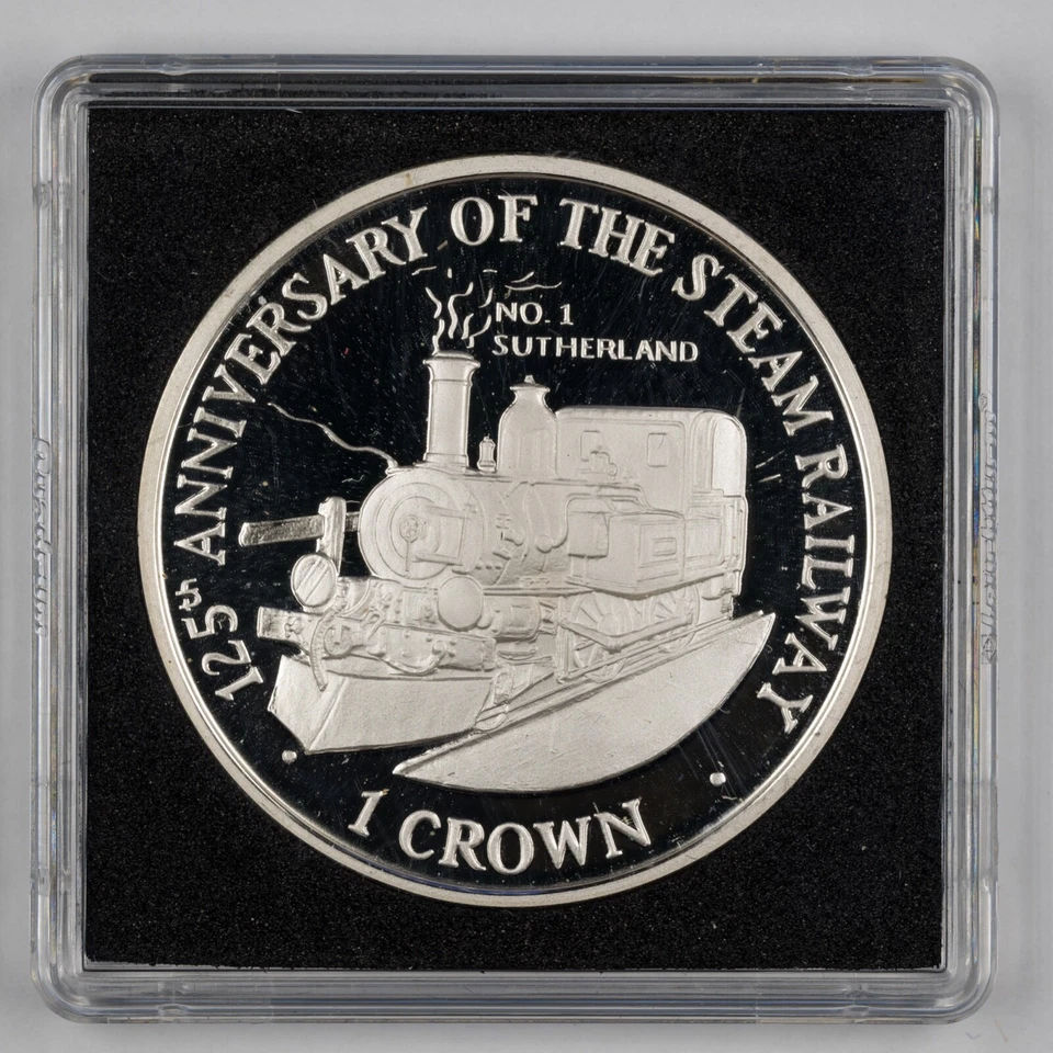 1998 Isle of Man Anniv. of Steam Railway No.1 Sutherland crown silver proof - Image 1 of 4