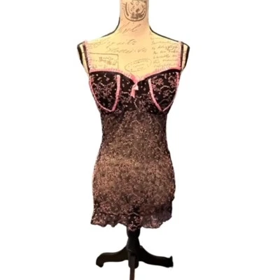 Rampage Corset Top Black Lace Pink Ribbon Floral Print Size 36C Cami Lingerie - Image 1 of 4