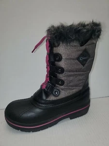 Quest Girl’s Powder Black Faux Fur Trim Lace Up Snow Hiking Boots Youth Sz5 - Picture 1 of 4