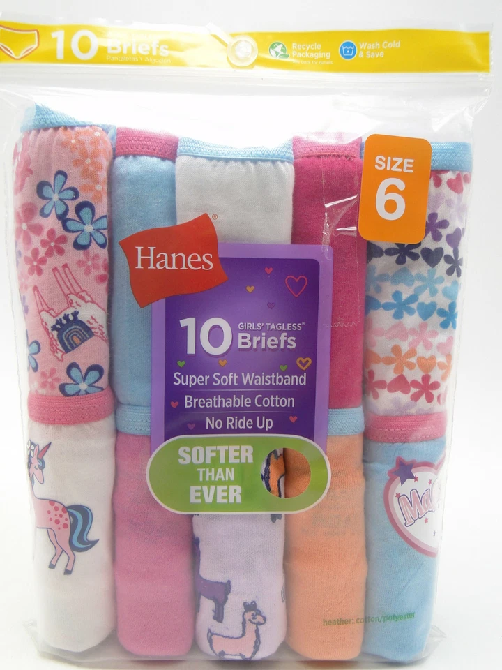 Girls Underwear Briefs 9 Count 100 Cotton Hanes Preshrunk No Ride up Tag