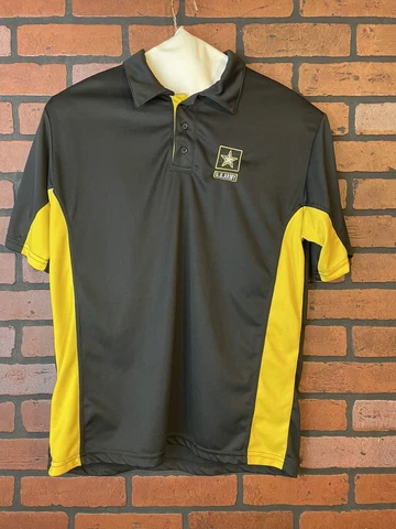 US Army M Mens Polo Expert Performance Black/ Yellow 100% Polyester Cover