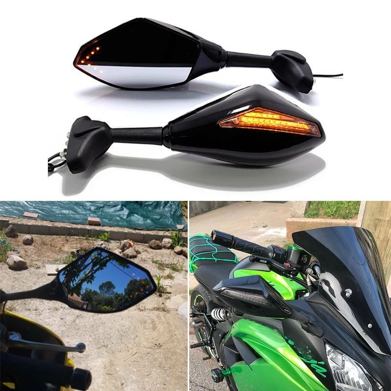 Espejos retrovisores laterales con señales de giro LED para Kawasaki Ninja ZX11 ZX14 ZX10R Foto 1 de 4