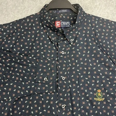 Vintage Chaps Ralph Lauren Shirt Mens L Button Up L/S Blue AOP Geometric Y2K - Image 1 of 4