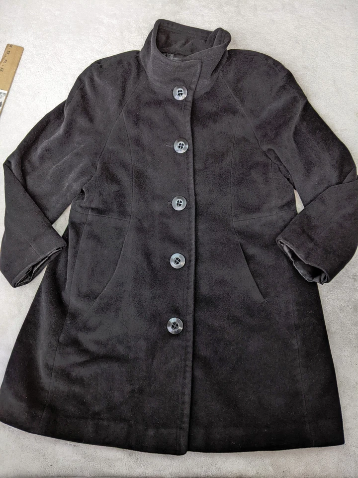 Abrigo Marshall Fields Mujer 14 Negro 50% Angora 40% Lana Melton Formal Botón Foto 1 de 4