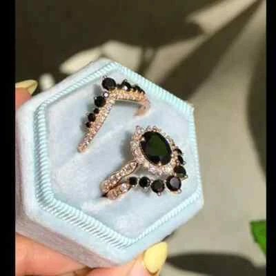 3.50 CT Oval Cut Lab-Created Spinel Women's Trio Set Ring 14K Rose Gold Plated - Image 1 of 4