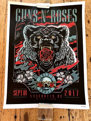 Guns N Roses - Litografía/Póster de gira rara - Vancouver BC - 1 de septiembre de 2017 Foto 1 de 4