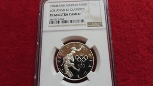 San Marino (Italy) 1984 San Marino Los Angeles Olympics Silver 500 Lire ngc PF68 - Picture 1 of 7