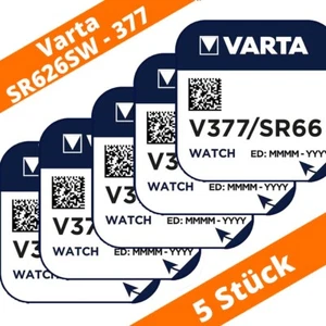 5 x Varta 377 SR626SW Uhrenatterien Knopfzellen SR66 SR626 AG4 1,55V - Bild 1 von 4