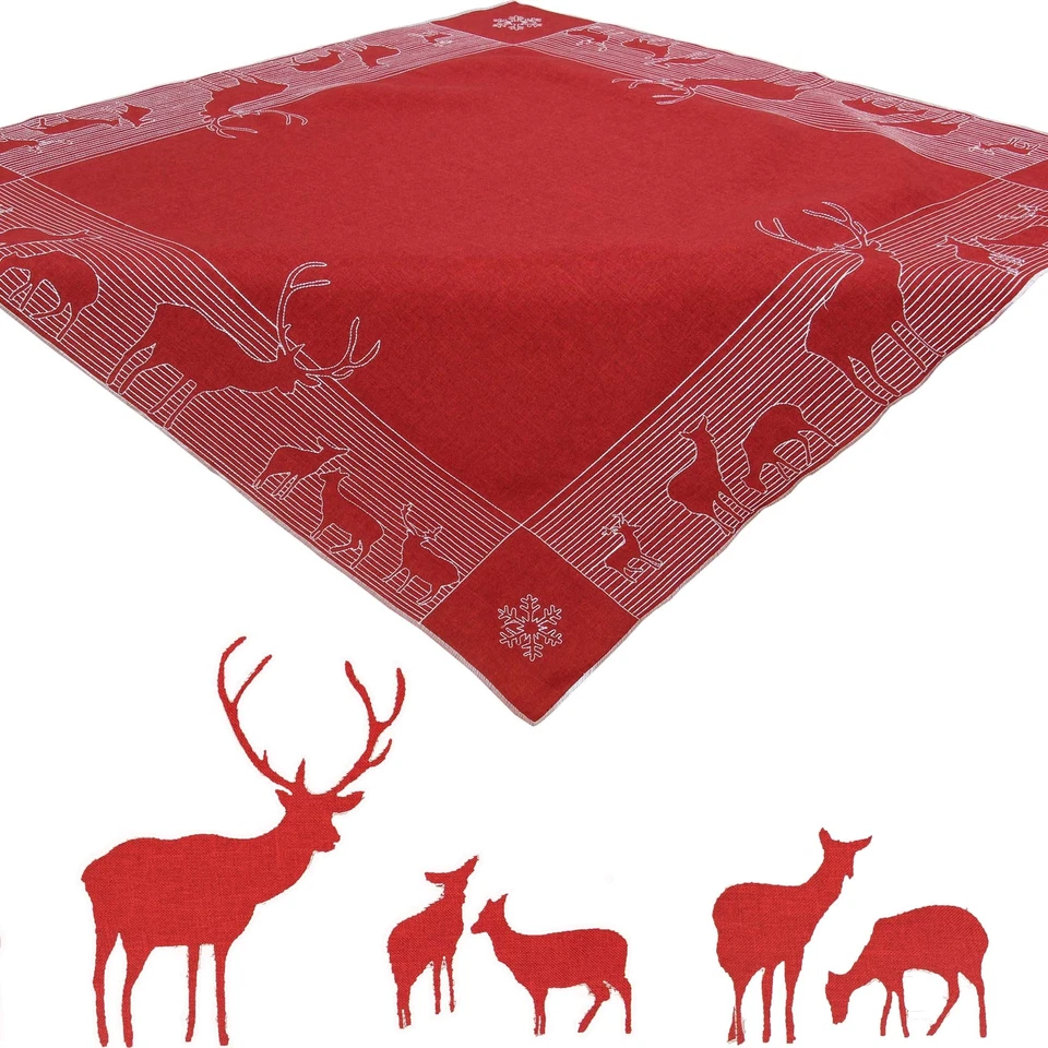 Hirsch Winter Weihnachts-Stickerei Mitteldecke 85 x 85 cm eckig Polyester, Rot - Bild 1 von 1
