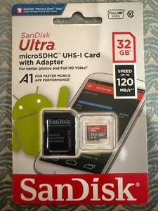 SanDisk 32GB Ultra Micro SDHC UHS-I Card With Adapter Speed 120 MB/s Faster Mob - Picture 1 of 2