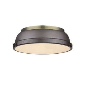Golden Duncan 2 Lt Flush Mount, Aged Brass, Rubbed Bronze Shade - 3602-14AB-RBZ - Picture 1 of 1