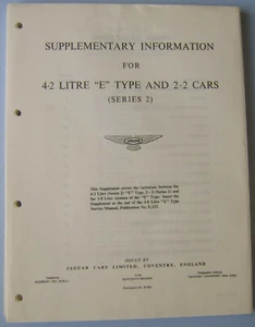 Jaguar E Type 4.2 and 2+2 Cars Series 2 Workshop Manual SUPPLEMENT REPRINT - Picture 1 of 2
