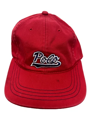 Vtg 90s Polo Ralph Lauren Red Polo Spell-Out Script Baseball Cap Back Strap - Image 1 of 4