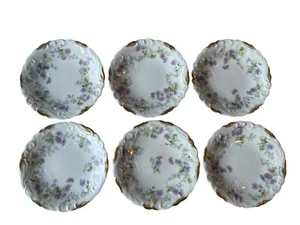 6 Antique C. Ahrenfeldt Limoges Dessert Plates Purple Daisies Ornate Gold 6.25”D - Picture 1 of 9