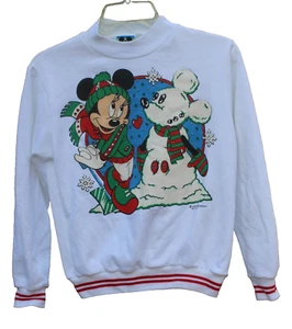 Vntg Minnie Mouse Girls Kids Sweatshirt Holiday Snow Snowman Mickey Sz Med - Picture 1 of 2