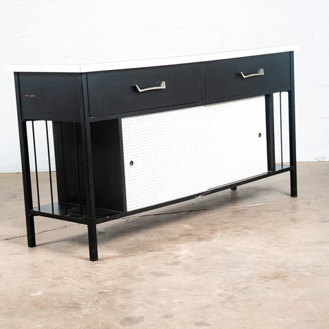 Mid Century Modern Credenza Cabinet Vista Of California Metal White Black Drawer Cover