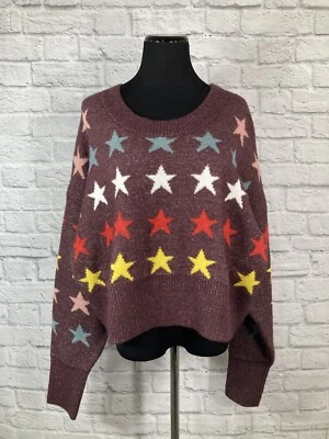 WILDFOX Burgundy Maroon Cropped Pullover Sweater Stars Size Large NWT - Image 1 of 4