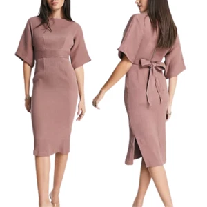 Closet London Kimono Side Slit Dress Ribbed Pencil Midi Dress Rose Mauve Sz 12 - Bild 1 von 16