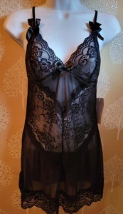 babydoll lingerie Women Size S Black Lacey Hem Matching Thong - Picture 1 of 6